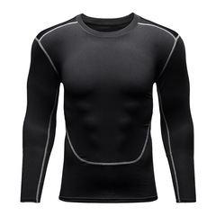 Cross-border solid color running sports quick-drying long-sleeve fitness top for men high elasticity breathable tight basketball training suit set