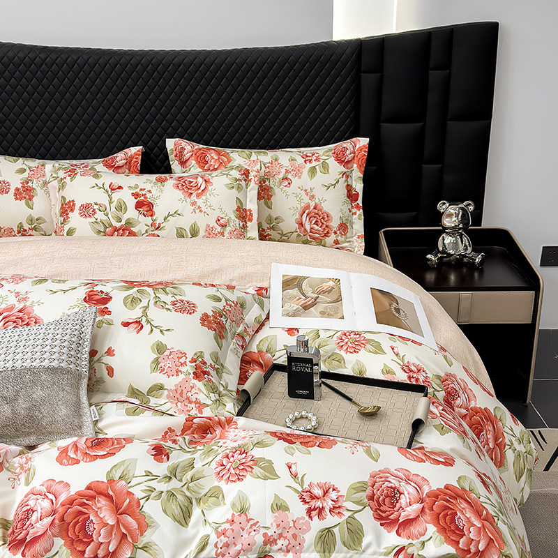 Venta al por mayor de juegos de sábanas de cuatro piezas, fundas de edredón de algodón lavado, juegos de cama y juegos de tres piezas para dormitorio, ideales para dropshipping y transmisión en vivo transfronteriza.