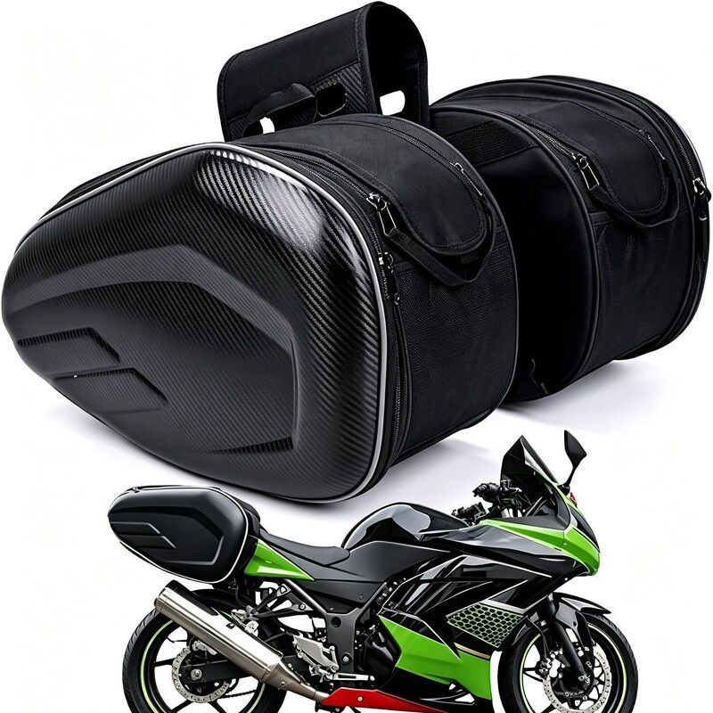 Motorcycle side box bag, saddle bag, riding tail bag, can hold a helmet, comes with a waterproof cover, straps for securing side bags and hanging bags