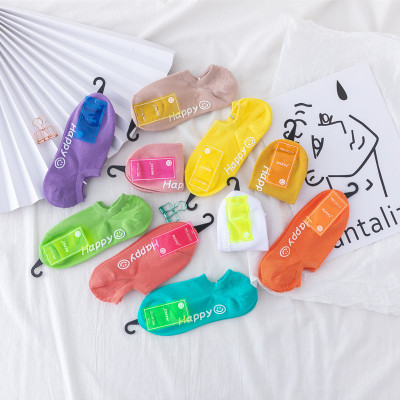 夏季糖果色隐形女士船袜韩国时尚硅胶烫印防脱浅口短袜学生袜子棉