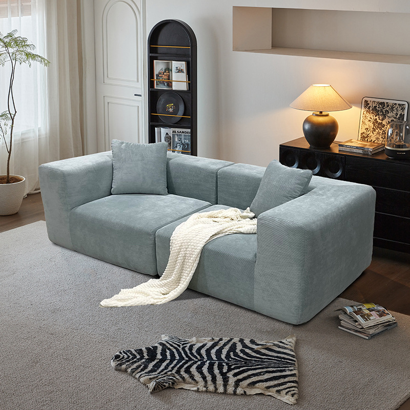 Combinación de sofá de bloque de tofu de pana, viento de crema perezosa, compresión al vacío, sofá de tela de sala de estar nórdica en línea