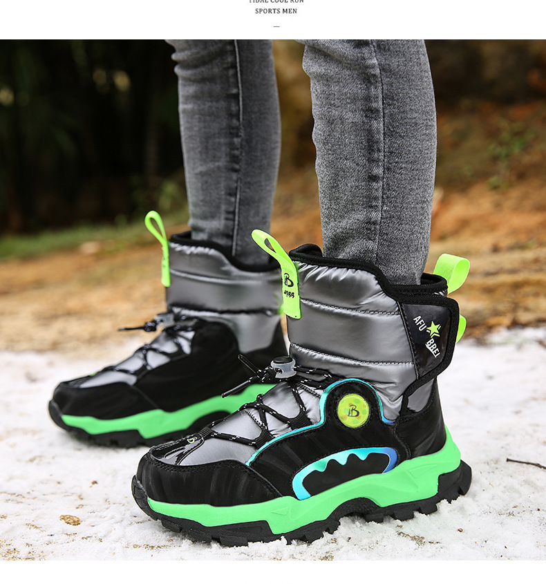 Dicke Schneestiefel für Kinder im Winter für Jungen und Mittelschüler, rutschfest, wasserdicht, plüschig und warm_voghion.com