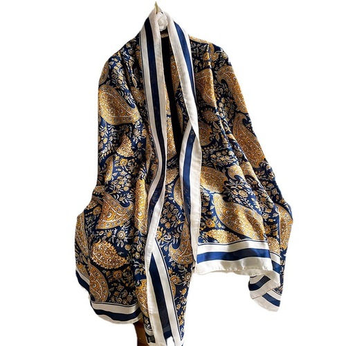 New Korean Style Cashew Pattern Spring and Autumn Imitation Silk Mid-Length Silk Scarf Fashionable Western Style Air Conditioning Scarf Dual-Purpose Shawl