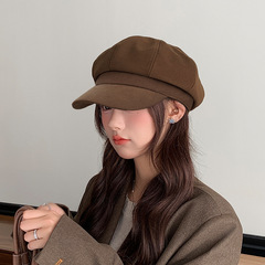 英伦八角帽女新款春秋纯色鸭舌贝雷帽秋冬显脸小文艺画家帽报童帽