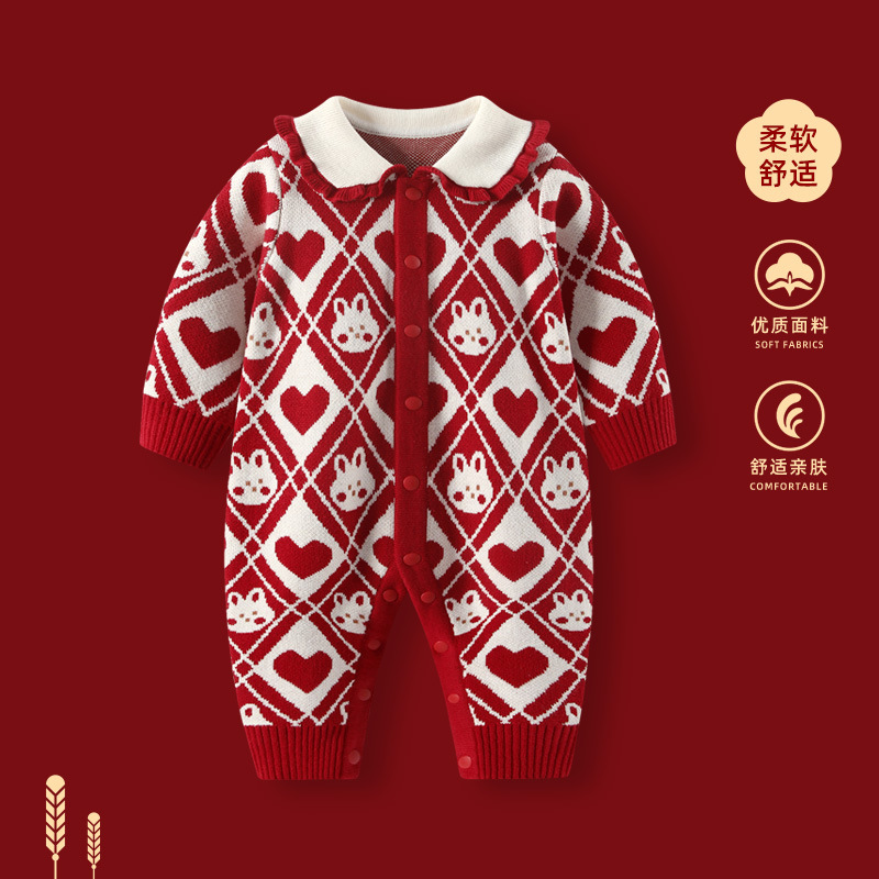 婴儿连体衣秋装衣服2025新款女宝宝满月百天针织哈衣秋冬外出爬服|undefined