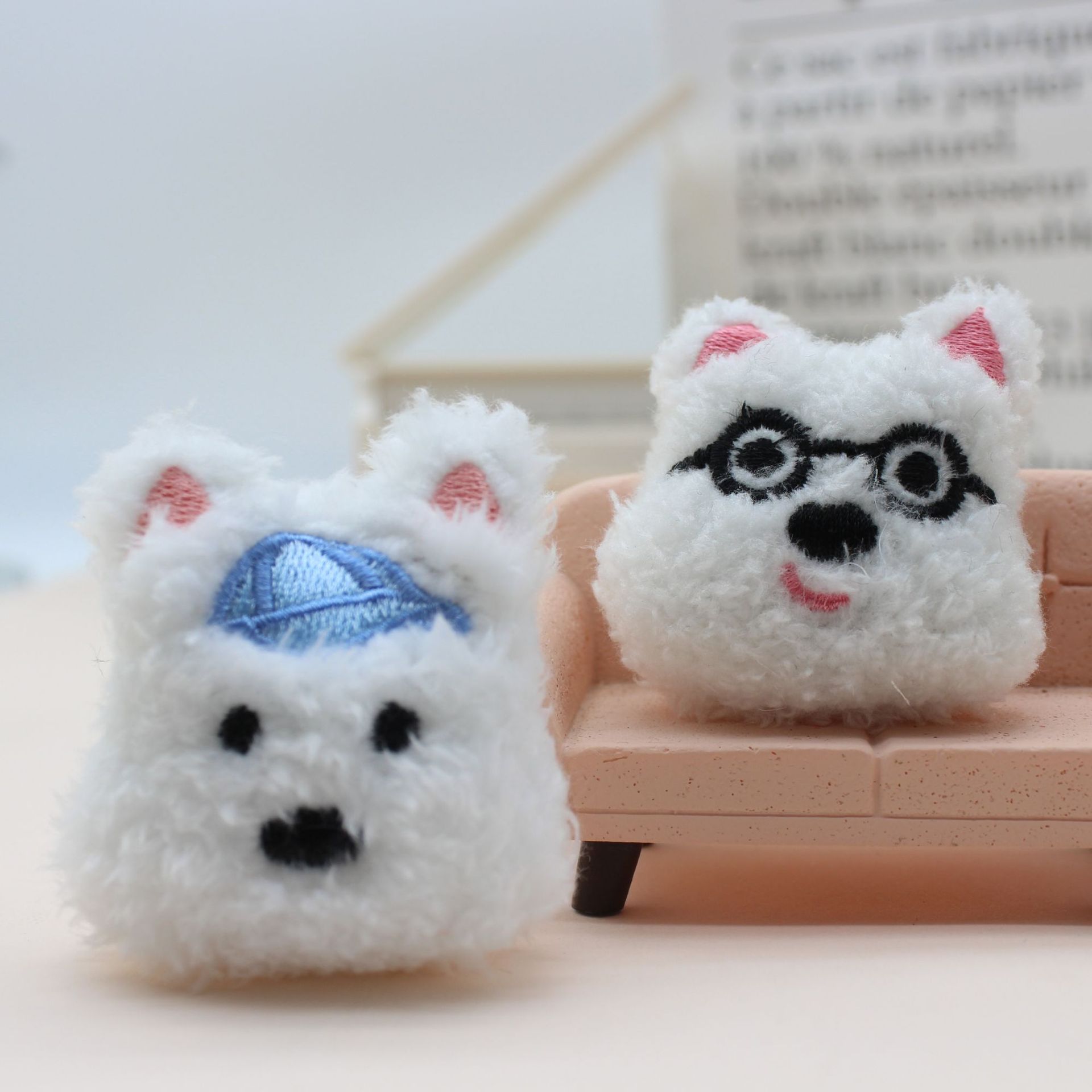 Cartoon Internet Popular West Highland Glasses Dog Accessories Cute Plush Bib Dog Bag Decoration Brooch Doll Pendant