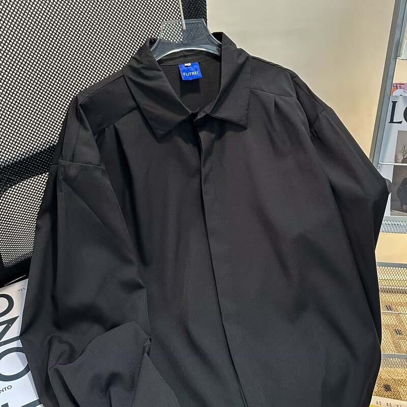 Niche Brown Casual Abstinence Shirt Men's High-end Feeling Hot-free White Shirt Shirt Basic Shirt