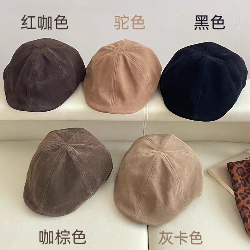 2025新款麂皮绒前进帽女秋冬百搭大头围贝雷帽显脸小反戴画家帽子|undefined