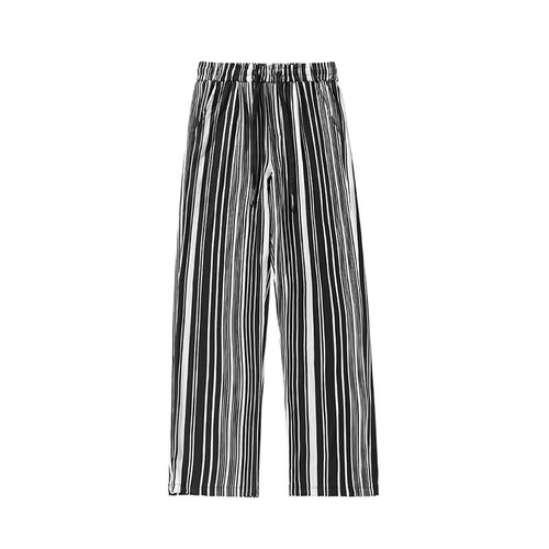 斑马纹冰丝男生裤子夏款设计感小众高级休闲长裤潮牌宽松垂感裤子