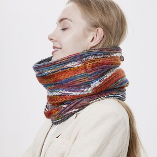Cross-border high quality winter wool thickened knitted contrast color scarf warm windproof neck scarf factory direct sales