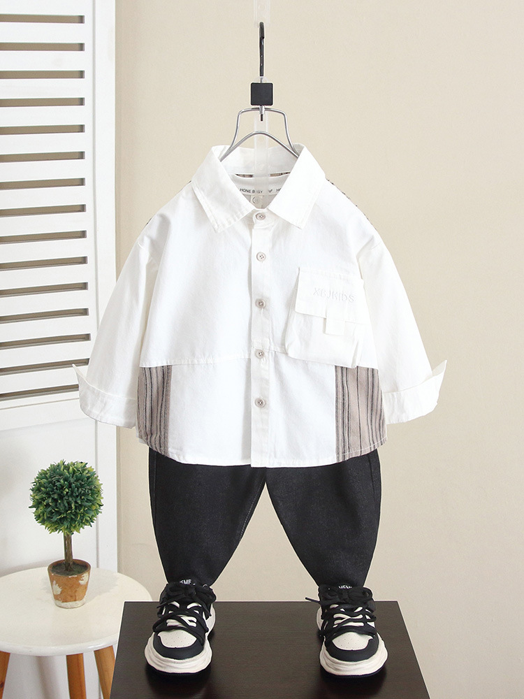 6266 Camisa de manga larga para niños Estilo de primavera y otoño 2024 Camisa de estilo occidental de otoño para niños nuevos Ropa de otoño para bebés