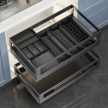 厨房304不锈钢抽屉双层阻尼调料拉篮橱柜内置物收纳沥水碗碟拉蓝