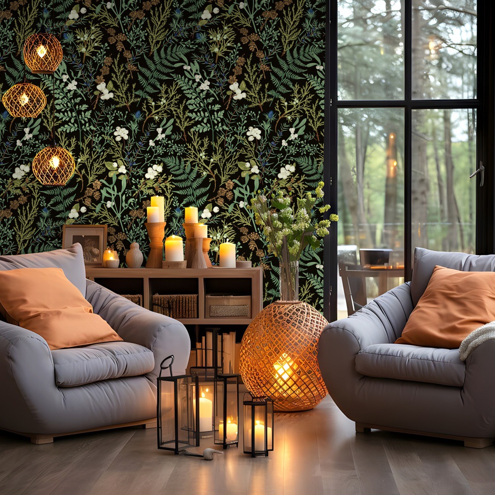 Glue-Free Self-Adhesive Wallpaper American Retro Dense Green Leaves Ready-To-Use Internet Celebrity Live Broadcast Room Background Wall Room Decoration