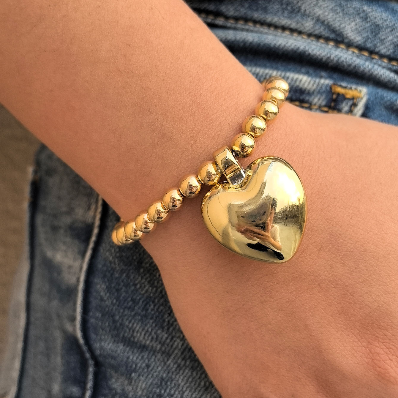 All Seasons Season Simple Style Heart Shape Bow Knot CCB Ball Chain Beaded Bracelets Wholesale