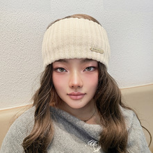 跨境字母标针织发带纯色双层头带保暖护耳毛线头套洗脸欧美束发带
