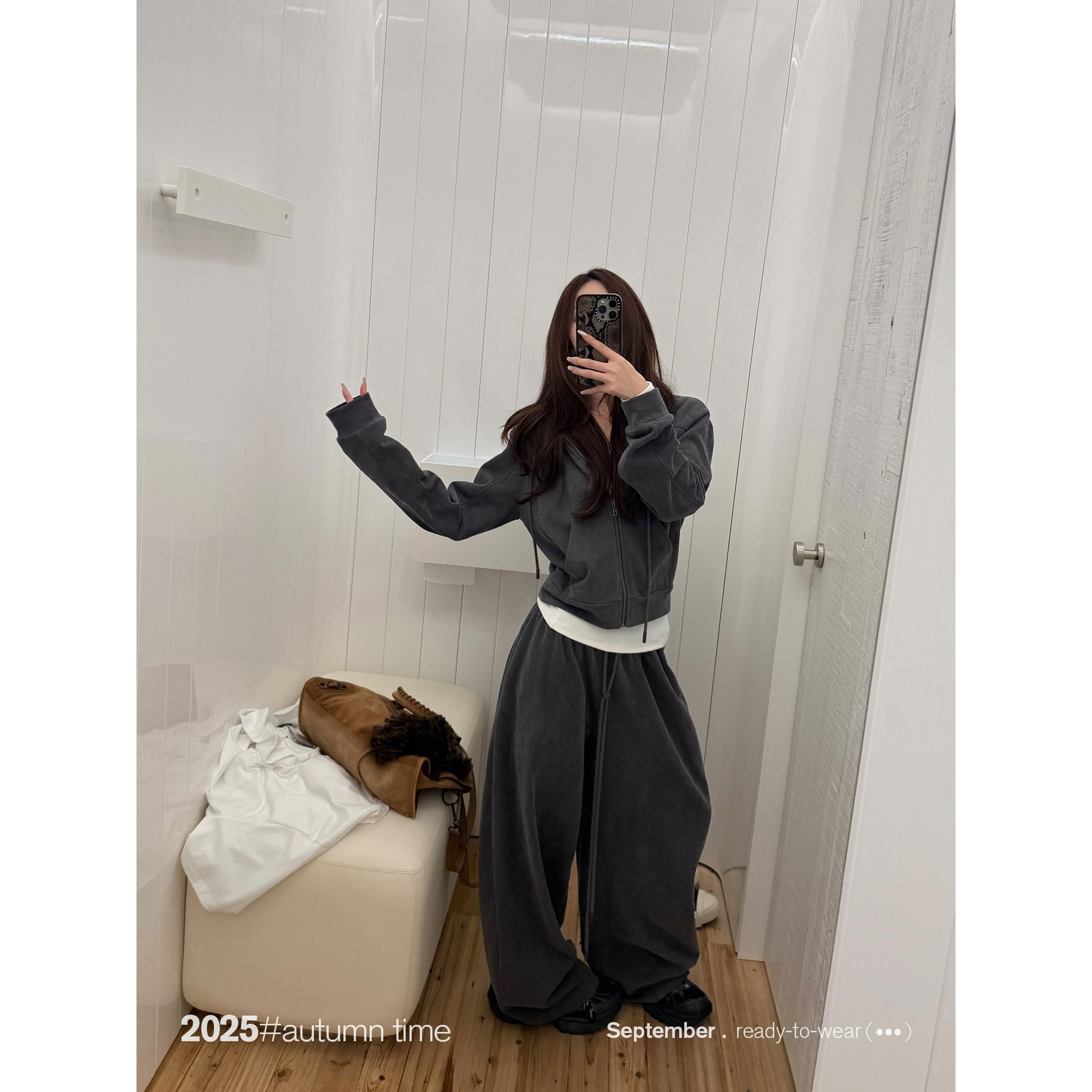 Sun100 Cotton High Weight Washed Sweatshirt Suit Women's Autumn and Winter Short Jacket Casual Loose Sports Pants