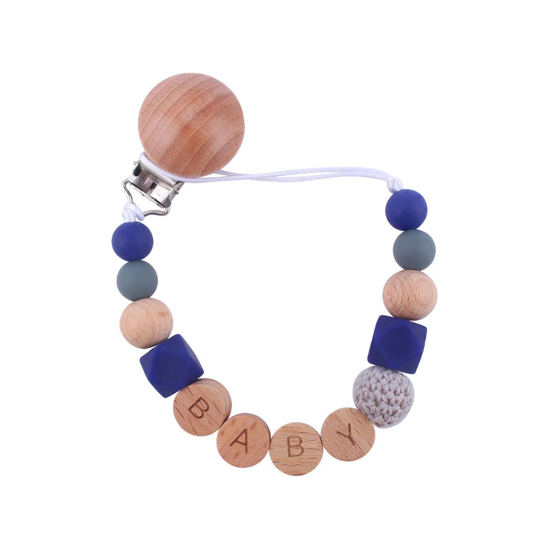 Nuevos suministros para bebés Clip de haya cadena anti-caída calmante bebé cuentas de silicona DIY nombre pezón cadena anti-caída