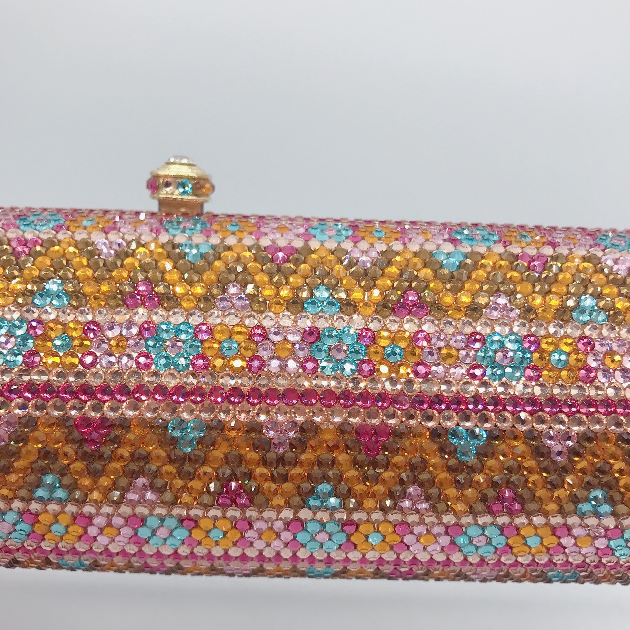 Túi clutch dạ tiệc đính kim cương thủ công chuỗi hình trụ phong cách Âu Mỹ — Màu phấn vân v chi tiết 5