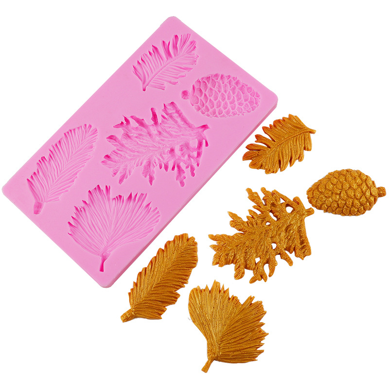 Nuevo árbol de Navidad hojas de cedro hojas de pino dulces molde de pastel de silicona molde de chocolate herramientas de horneado DIY