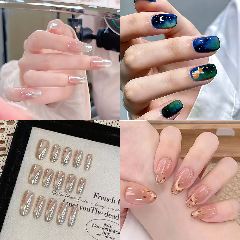 Hailey's Same Style Electroplated Kannon Slimming Fashionable High-End Small Bulb Cat Eye Wearable Nails Simple Daily Manicure