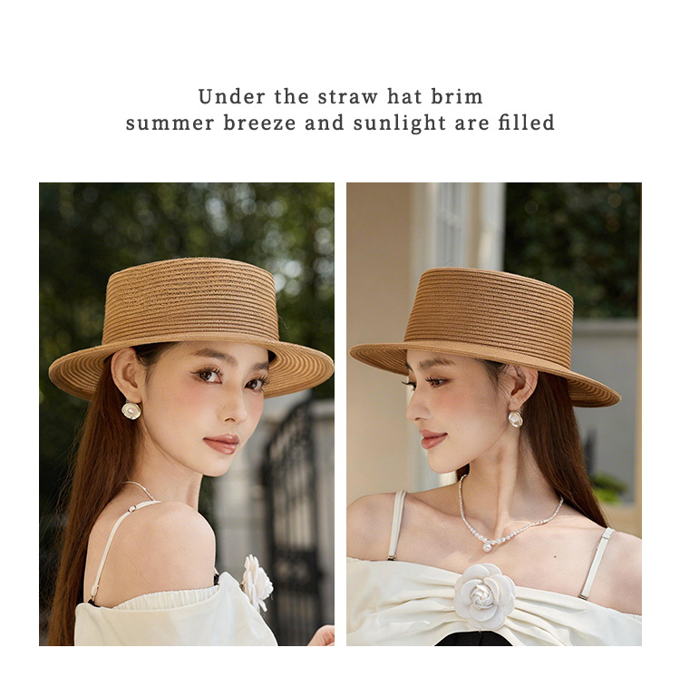 Mũ rơm vành rộng phong cách Pháp Hepburn cho nữ đi biển — màu be chi tiết 7