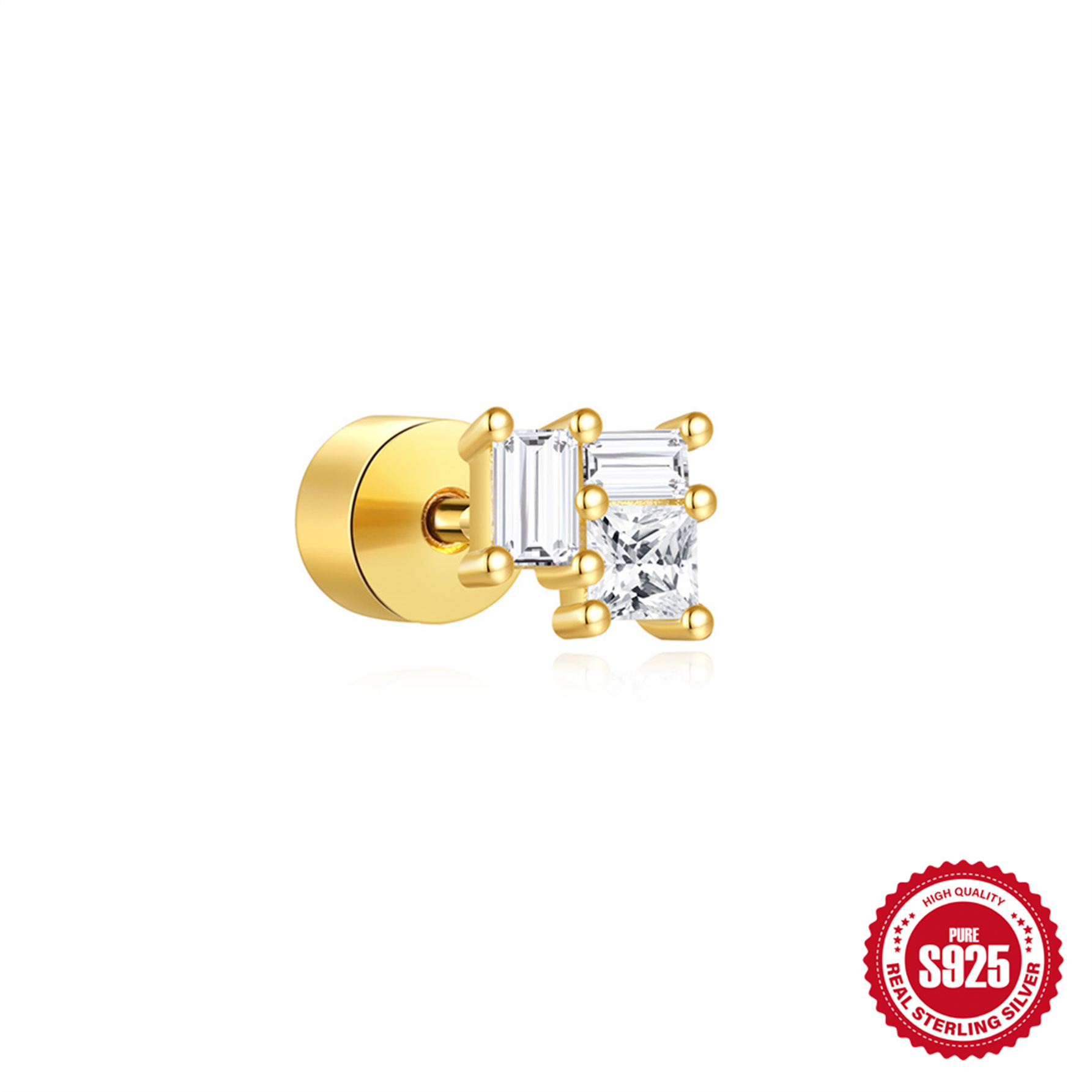 Nuevo estilo europeo y americano s925 plata de ley uso diario elemento de costura rectangular cartílago espiral perforador aretes mujer