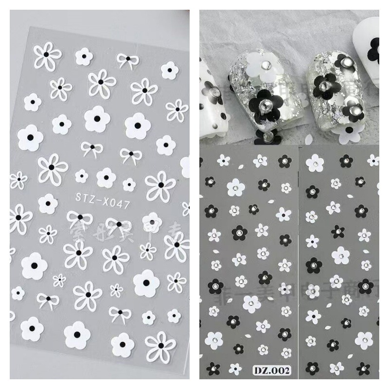 Korean-Style Ins-Style Transparent Small Flower Thin and Durable Nail Stickers, Small White Flower Daisy Simple and Versatile Nail Stickers