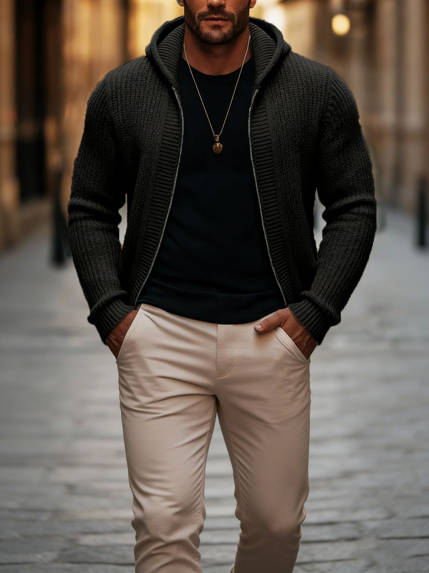 Estación independiente primavera y otoño chaqueta de cremallera de punto para hombres suéter sólido y pesado con capucha suéter de moda para hombres transfronterizos Europa y Estados Unidos image 5