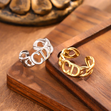 时尚气质欧美风CD字母戒指轻奢简约高级感镂空光面开口时尚戒指