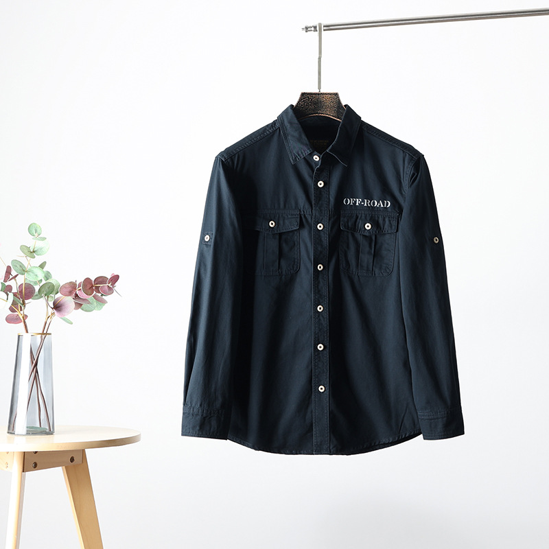 Primavera y verano estilo japonés de moda retro camisa de hombre herramientas sueltas casuales en la parte superior de la camisa de manga larga