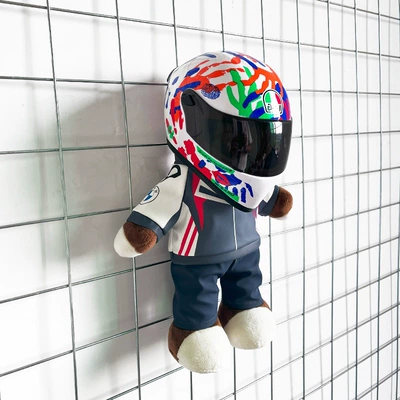 Motosiklet dəbilqələri: decoration rally bear - height-28cm-sky-blue-blue-and-white-leather-bear-agv-palm-upgraded-tail-wing