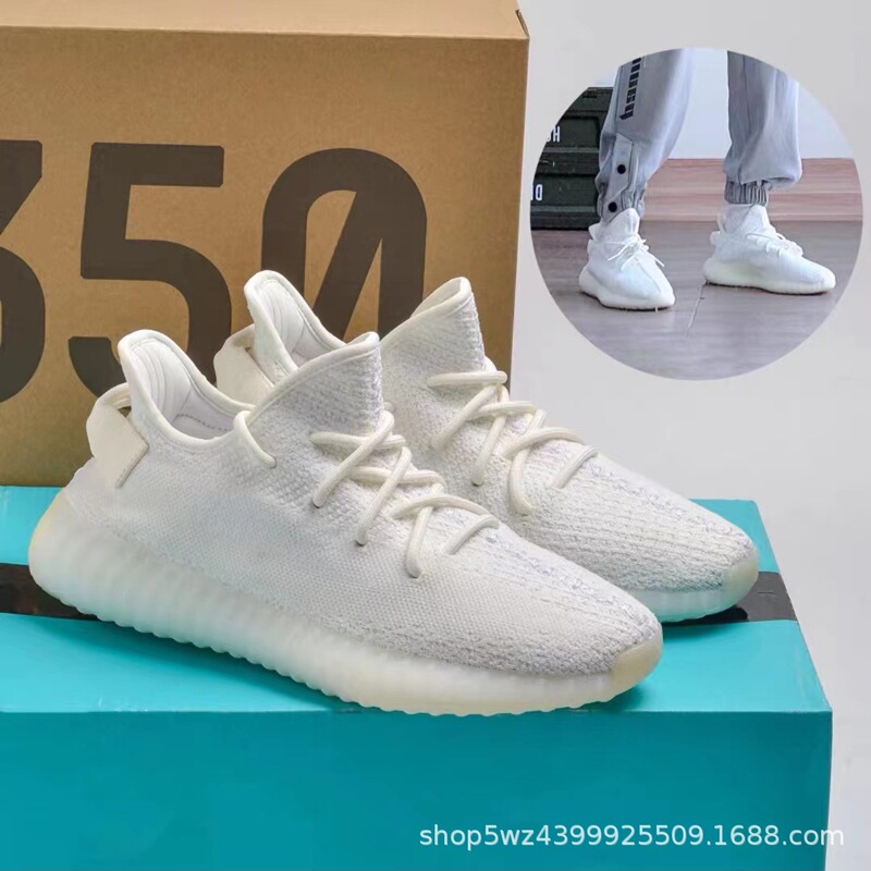 Fashion Coconut Shoes Men's 350 All White Fashionable Soft Bottom Shoes Women's Shoes Couple's Sports Shoes Breathable Casual Shoes Running Shoes