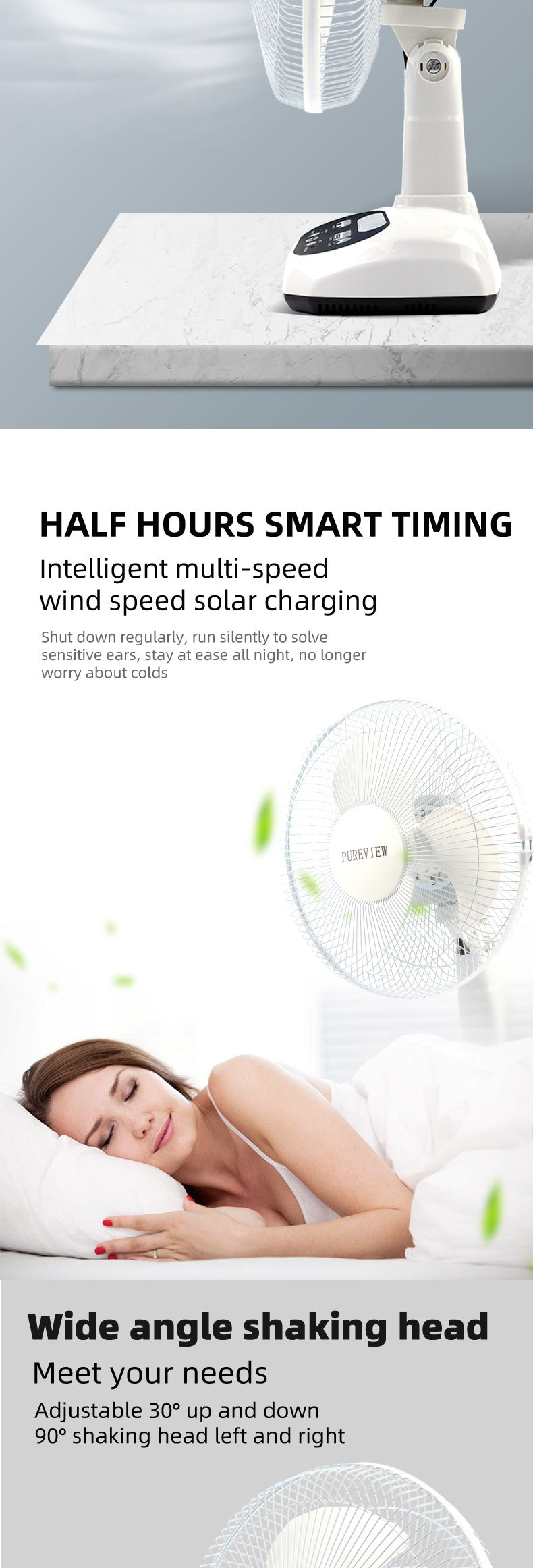 A 12-inch solar-powered charging fan set, a long-lasting, strong wind force portable home outdoor table fan, a bestseller in foreign trade pic 5