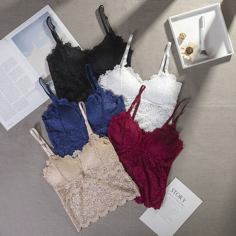 黁白 Top with cups, summer adjustable lace bra, beautiful back, strap bra, back straps