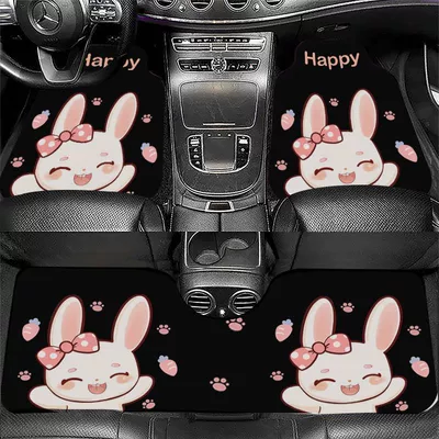 Cartoon Crystal Velvet Car Floor Mats, Universal, Easy to Care For, Stain-Resistant, Non-Slip Mats, Washable, Wear-Resistant Mats, Available for Wholesale (Universal Foot Pad) - happy-squinting-bunny-front-foot-pad-5065cm-crystal-velvet-leaflet