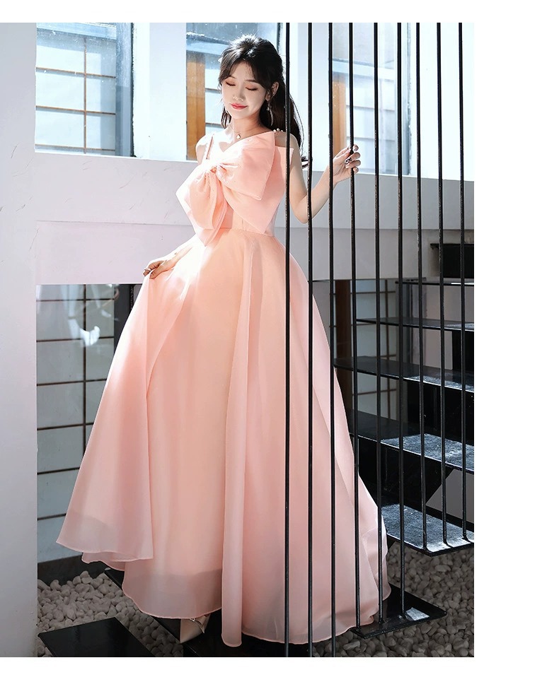 Đầm maxi nữ thắt eo dáng công chúa không dây, phong cách dạ hội thanh lịch — Màu hồng chi tiết 5