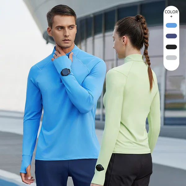 Workout clothes men's and women's same Spring and Autumn half zipper high collar quick-drying long sleeve outdoor sports training running cycling clothes