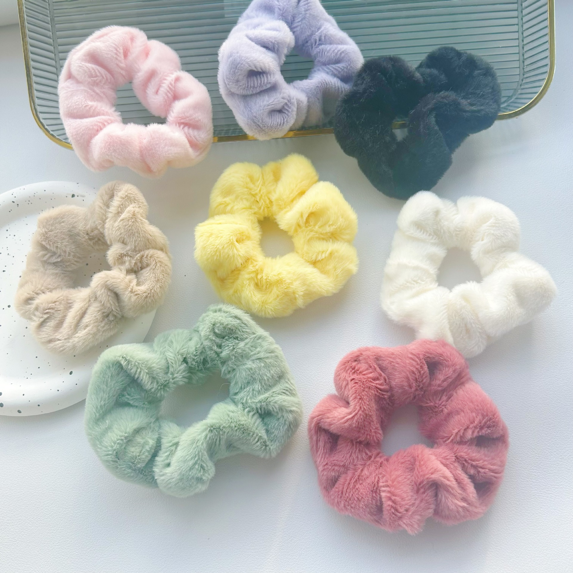 Autumn and winter hairy solid color large intestine hair ring cute girl heart pink color hair rope student horsetail hair accessories rubber band