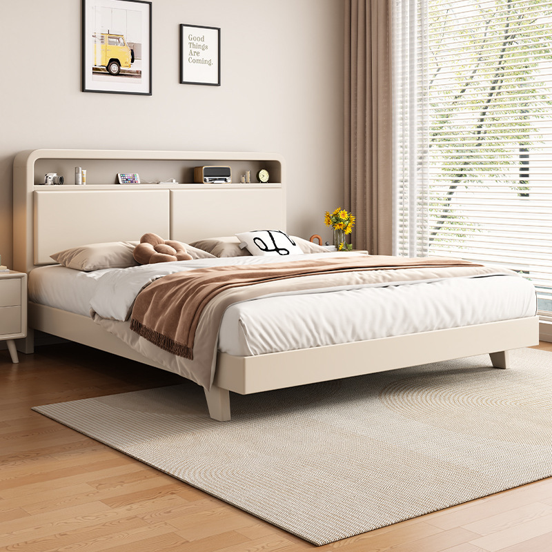 Cama silenciosa de estilo crema blanca nórdica moderna simple cama de madera maciza 1.5m 1.8 cama principal cama económica