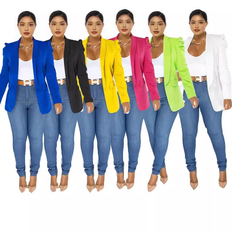 New European and American Cross-border Special for Amazon European and American Fashion New Solid Color Long Sleeve Pleated Suit Jacket in Autumn 2022