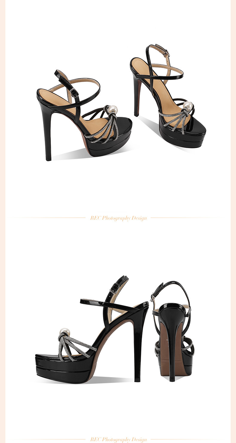 Sandal cao gót nữ đính đá quai ngang hở mũi gót siêu cao 12 cm — đen chi tiết 3