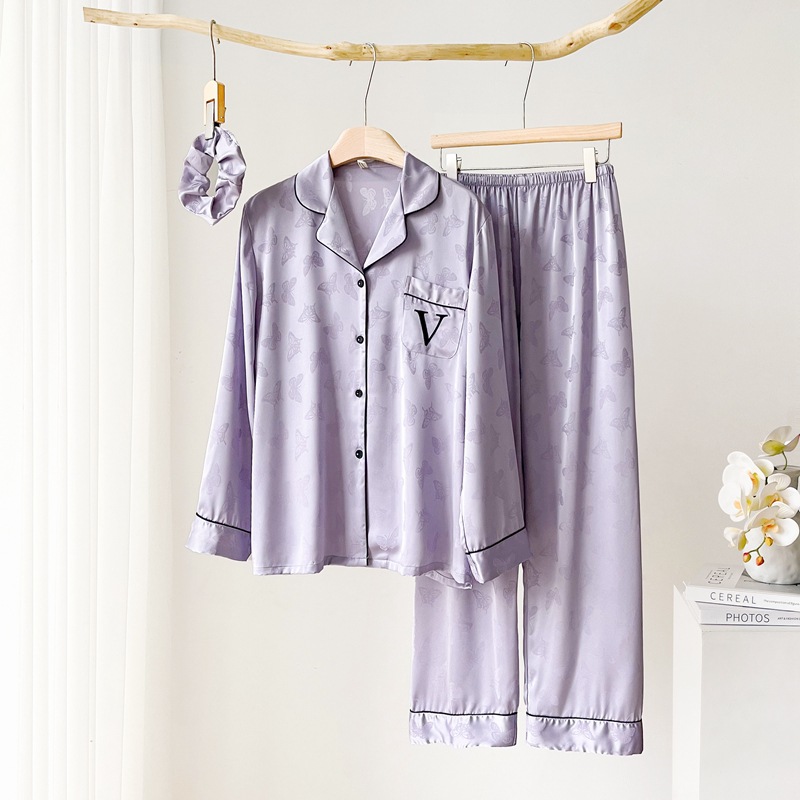 Butterfly pajama ladies summer ice silk trousers long sleeve