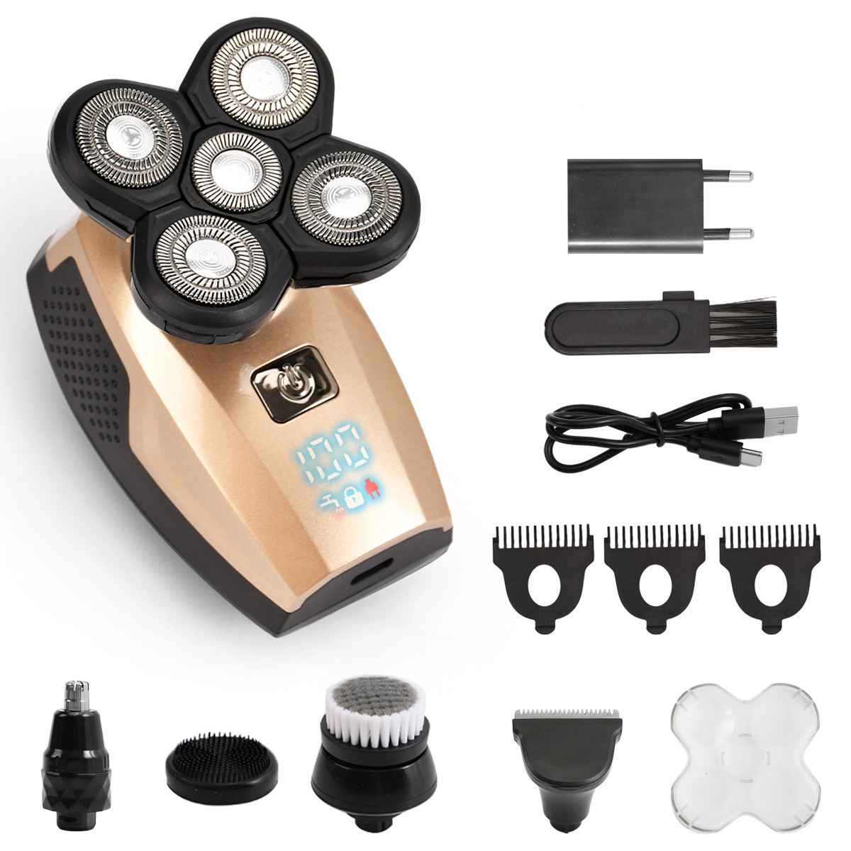 5287 pantalla digital dorada cinco en uno con enchufe europeo