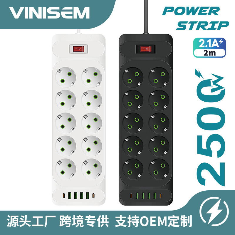 Enchufe de línea de comercio exterior con 4 puertos USB, 2 puertos TYPE-C, 10 conectores