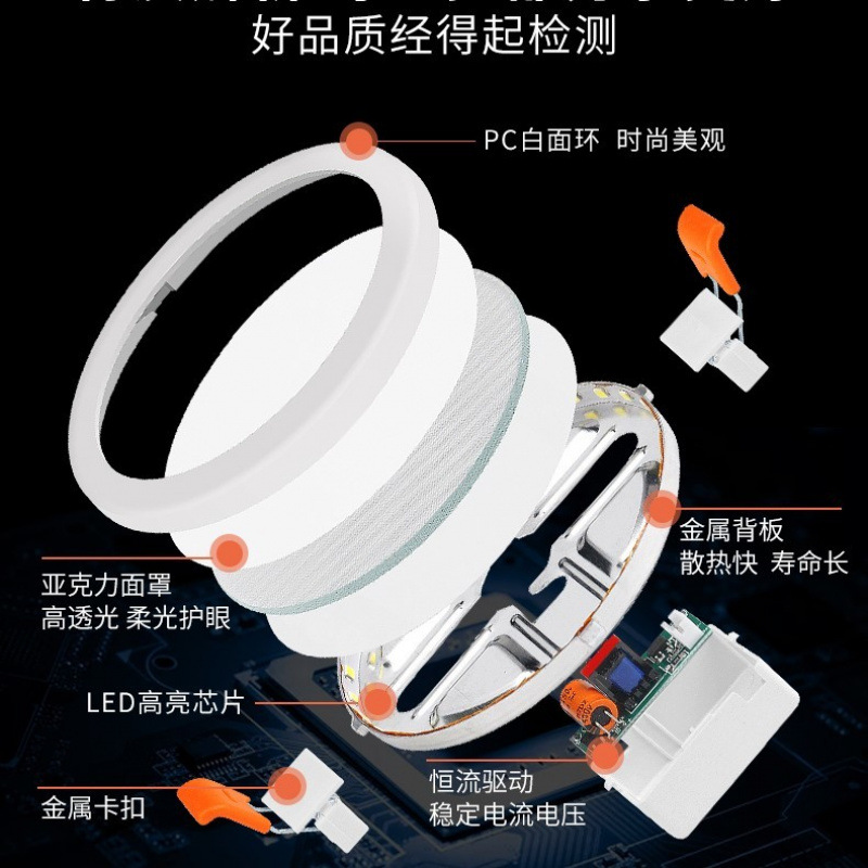 Downlight LED de apertura libre, downlight de apertura ajustable, luz de orificio de pasillo cuadrado circular ultrafina incrustada, resaltado image 3
