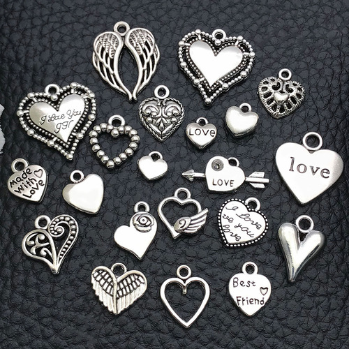 20 DIY Alloy Jewelry Accessories Necklace Solid Heart Ear Drops Hollow Love Pendant Handmade Bracelet Charms