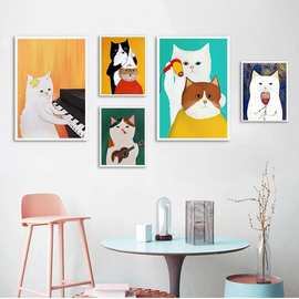卡通猫海报画帆布油画艺术图片客厅儿童卧室托儿所家居装饰画芯