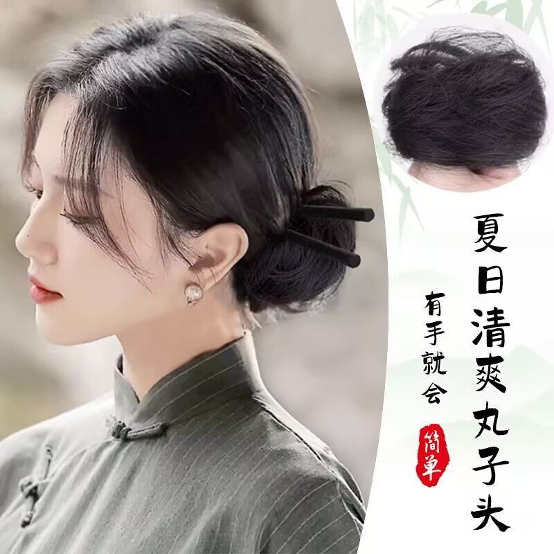 Nuevo estilo antiguo cabeza de bola anillo de pelo real Nuevo estilo chino tocado bajo lazo Hanfu cheongsam anillo de pelo accesorios para el cabello esponjoso artefacto