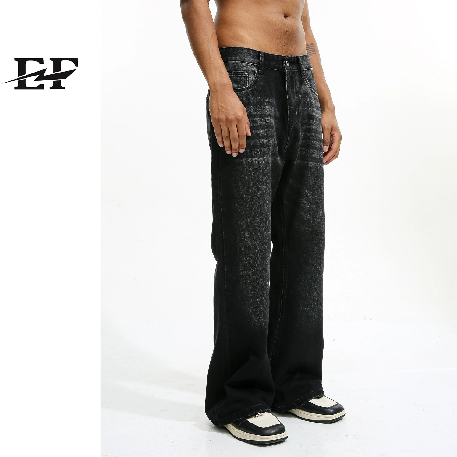 EF JEANS|Четыре сезона новый стиль Гонконг VIbe простой стиль легкий отблеск свободные выстиранные джинсы