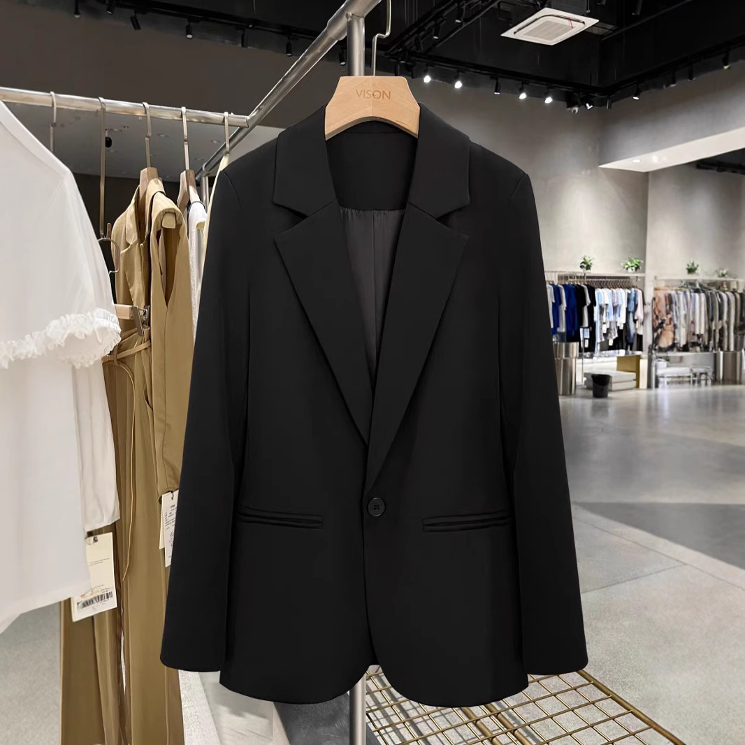 Black Korean Style Fashionable Suit Jacket Women's 2025 New Spring and Autumn Slimming Hepburn Style Small Suit Professional Dress